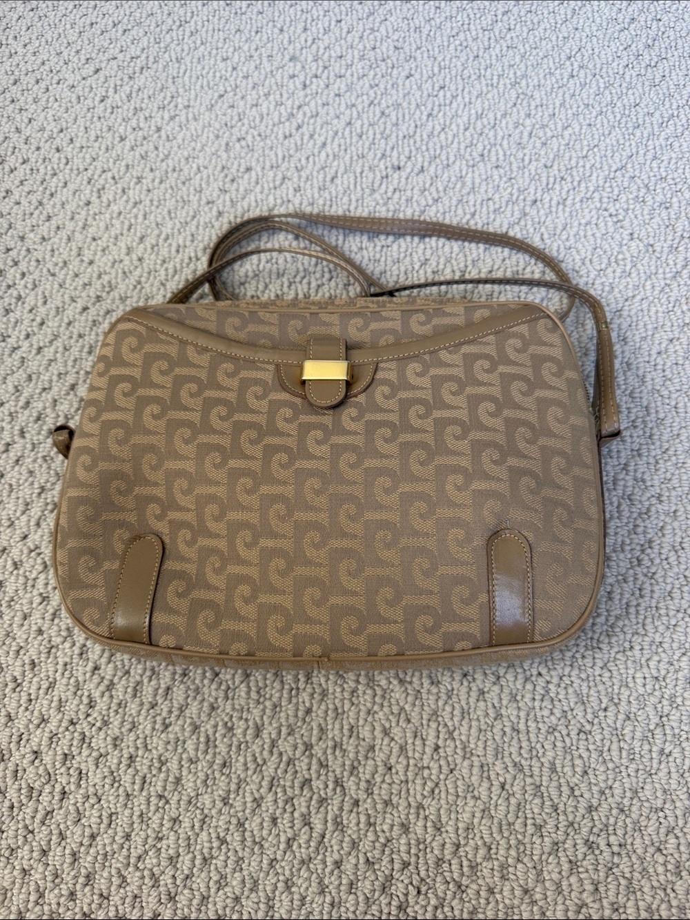 Pierre Cardin Tan Monogram Crossbody Bag with Gold Accent
